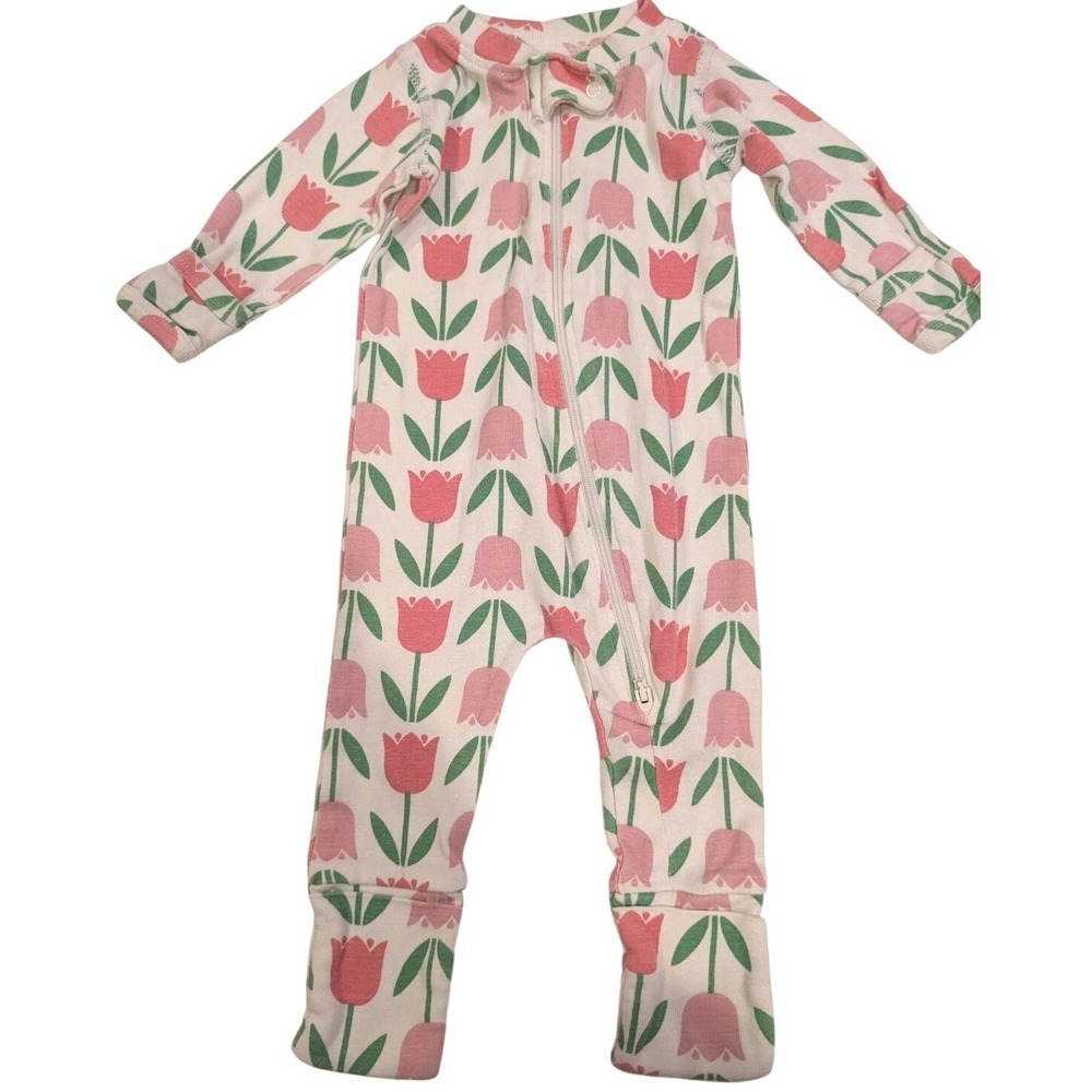Monica + Andy Pink Tulip Organic Cotton Zip Up Sleeper Romper 0-3M